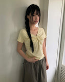 Anise Twist Shirred Short Sleeve T-shirt