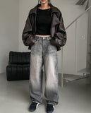 Grayish Vintage Damaged Denim Pants
