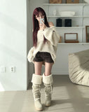 Wrinkle Shearling Platform Sole Long Ugg Boots