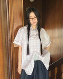Copper linen overfit check shirt