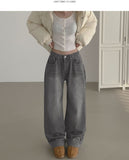 Winter Brushed Wide Fit Banding Denim Pants