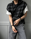Stripe Mix Hooded Vest Knit