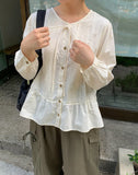 Derine Ribbon Shirring Long Sleeve Blouse