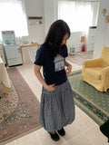 Lehiji Banding Check Balloon Long Skirt