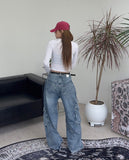 Benon Washed Cargo Strap Denim Pants