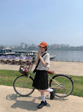[BAONHAUS] Comne Banding Color Matching Dot Midi Skirt