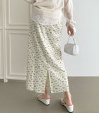 Flower Pattern Span Slit H-line Banding Long Skirt
