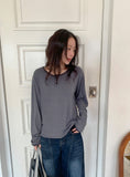 [BAONHAUS] Felts Stripe Henley Neck Long Sleeve Tee