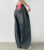 Destroyed Jeans Pleated Side Pin Tuck Balloon Wide Fit Pants