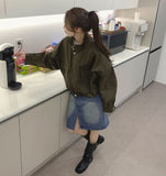 High-Neck Button Zipper Bomber String Jacket