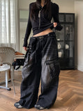 Hard vintage washed cargo denim pants