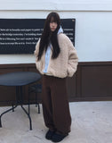 Sell Fluffy Fur Color Matching Quilted Hood Zip-Up Jumper