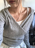 Hito Wrap Button Slim Hood Knit
