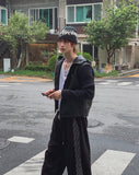 Don't Leather Knit Color Matching Hood Zip-Up