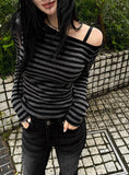 [MADE] One-Shoulder Open Stripe Tee