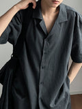 Linen s s open collar short sleeve shirt