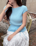 Dare Boat Neck Ribbed Cap Sleeve Knit(Belt Set)