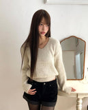Pimin Angora V-neck long-sleeved knit