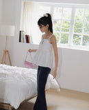 Pocon Shirring Ribbon String Corset Sleeveless Blouse