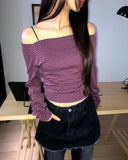 Leza Striped Off-Shoulder Long-Sleeve T-Shirt