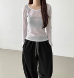 Print Lettering See-through Long Sleeve T-shirt