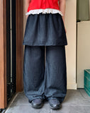 [BAONHAUS] Mecca Summer Denim Layered Skirt Pants