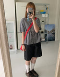 Mingo Check Shirring Short Sleeve Blouse