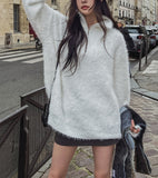 Clear mohair semi zip-up knitwear