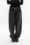 Falling low rise wide denim pants