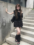 Mury Dot Frill Tiered Banding Mini Skirt