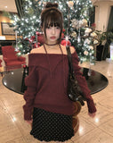 [Strap + Knit SET] Luo Strap Off-Shoulder Wool Knit