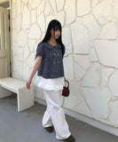 Puren Double-Button Short-Sleeve Blouse