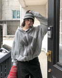 [Lining brushed] Curie New York Patch Damage Hooded Zip-up