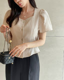 Terry Linen Puff Short Sleeve Blouse