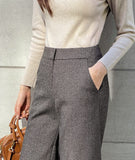 Shuk Herringbone Banding Brushed Wide Crop Slacks Pants