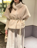 Meryl Eco Fur Mink Short Sleeve Cape Jacket (Belt Set)