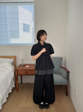 Yante Shirring Lace Short Sleeve Shirt