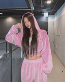 Wrinkle Velour Two Way Crop Hood Zip-Up