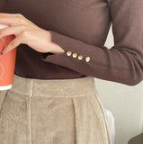 Reducey Button Ribbed Turtleneck Knit