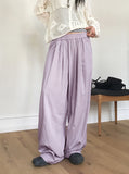 Boning Pintuck Washer Banding Waist Long Wide Pants