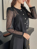 Gret See-through Pearl Puff Jacket Blouse