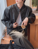 The Non Washed Stand Collar Leather Jacket