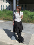 Adam Pintuck Midi Cotton Flare Skirt