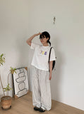 [unisex] Nonoka Banding Stripe Wide Linen Pants - Linen 60