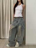 Dirty Washed Keychain Strap Carpenter Denim Pants