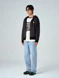 Flower Dot Embroidery Knit Stripe Hood Zip-up