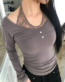 Hinb Halter Layered Button Long Sleeve T-shirt