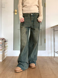 Fail Hip Lettering Washing Denim Long Wide Pants