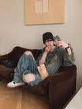 S/S shear damage washed denim pants