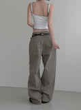 Poble Embroidered Patch Rivet Cotton Pants